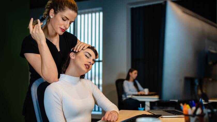 Massage for office workers, Benefits of massage for desk workers, Office massage therapy, Reducing stress with office massage, Relieving neck and shoulder pain from desk work, Massage for office-related tension, Improving posture with office massage, Reducing back pain in office workers, Stress relief for employees with massage, Workplace massage benefits,
